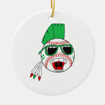 Green mohawk baseball christmas tree ornament