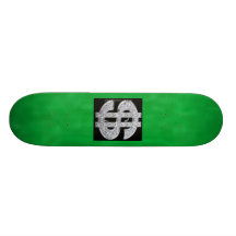 green, money skate board decks