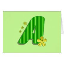 green monogram A Greeting Cards