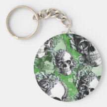 Green multi skull for mental health. key chains