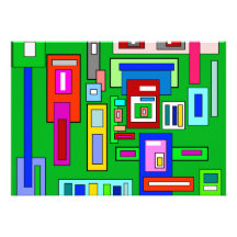 Green multicolored squares retro pattern invitation