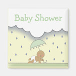 Green Neutral Baby Shower Magnet - Rain & Umbrella
