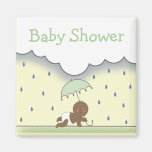 Green Neutral Baby Shower Magnet - Rain & Umbrella