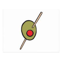 green olive on a toothpick postcards