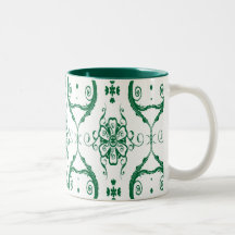 Green on White Damask Mug