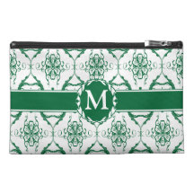 Green on White Damask Travel Accessories Bags
