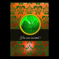 GREEN  ORANGE DAMASK WITH SHAMROCK ,black invitations