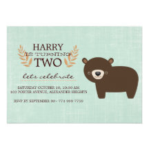 Green & Orange Forest Bear Boys Birthday Invite