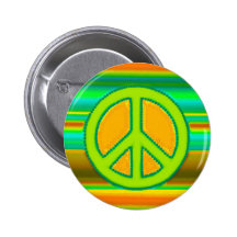 Green Orange Fractal & Peace Sign Pinback Button