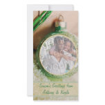Green Ornament And Snow Photo Holiday Card photo cards