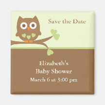 Green Owl Baby Shower Save the Date Fridge Magnets