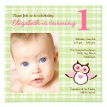 Green Owl Girl's Birthday Party Invitation