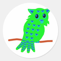 Green Owl Round Sticker