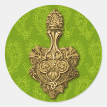 Green Paisley Peacocks Sticker / Envelope Seal
