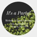 Green Party Lights Return Address Labels Round Sticker