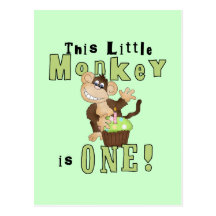 Green Party Monkey 1st Birthday Tshirts and Gifts Post Card