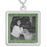 green pattern photo frame necklaces