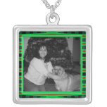 green pattern photo frame necklaces