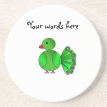 Green peacock beverage coasters