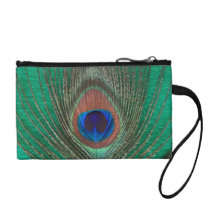 Green Peacock Feather Coin Purse