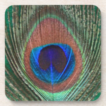 Green Peacock Feather Cork Coaster