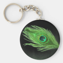 Green Peacock Feather on Black Key Chains