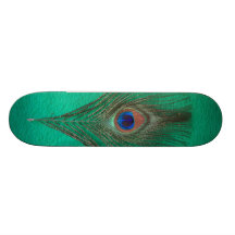 Green Peacock Feather Skateboard