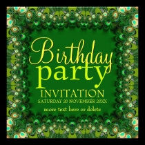 Green Peacock Lace Birthday Party Invitations invitations