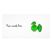 Green peacock personalized photo card