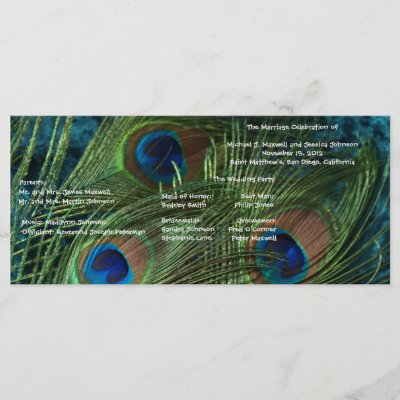 Green Peacock Wedding Program Rack Card Template by Peacocks