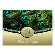 Green Peacock Wedding Thank You Cards
