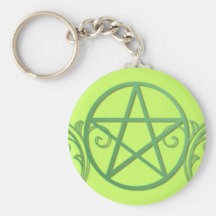 Green pentacle with flourishes key chain