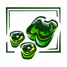 Green peppers cartoon in green square photo cutouts