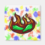 green peppers in flame graphic magnets