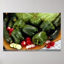 Green peppers, zucchini, cabbage on a cutting boar poster