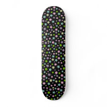 Green Pink and Blue Pastel star pattern on black Skate Board