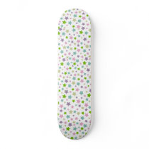 Green Pink and Blue Pastel star pattern on white Skateboards