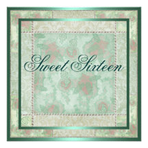 Green & Pink Floral Patch Work Birthday Invitation