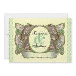 Green & Pink Ornate Vintage Wedding Invitation