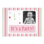 Green pinks polka dot stripes Party Invite