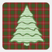 Green Plaid Christmas Tree V2 Square Stickers