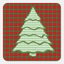 Green Plaid Christmas Tree V3 Sticker