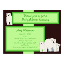 Green Polar Bears Postcard Shower Invitation