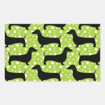 Green Polka Dachshunds Rectangle Stickers