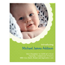 Green polka dot rosette photo cute baby birth invitations