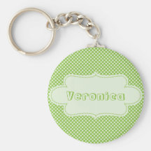 Green Polka Dots with Label –Add Name- Key Chain