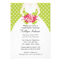 Green Polka Dotted Bride Bridal Shower Invitation