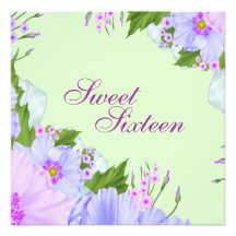 Green Purple & Blue Flower Birthday Invite