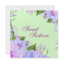 Green Purple & Blue Flower Birthday Invite