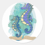 Green & Purple Seahorses in the Ocean Stickers